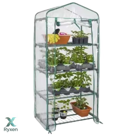 Mini Szklarnia Balkonowa Ogrodowa 4 Półki Metalowe Folia PVC 69 x 49 x 157cm LEAN