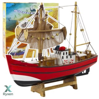 Model Kolekcjonerski Dekoracyjny Statek Kuter Rybacki Czerwony 30x26cm LEAN TOYS
