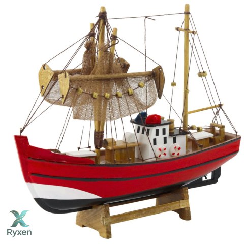 Model Kolekcjonerski Dekoracyjny Statek Kuter Rybacki Czerwony 30x26cm LEAN TOYS