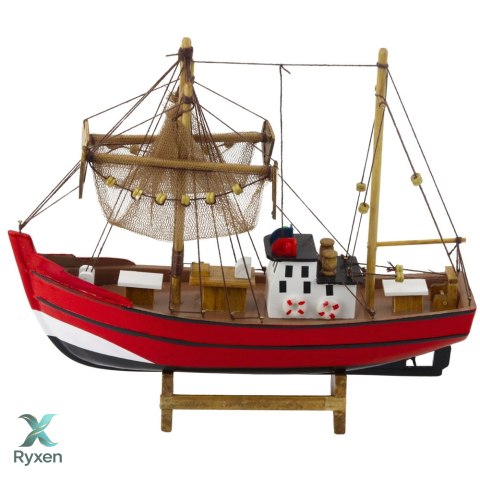 Model Kolekcjonerski Dekoracyjny Statek Kuter Rybacki Czerwony 30x26cm LEAN TOYS