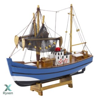 Model Kolekcjonerski Dekoracyjny Statek Kuter Rybacki Niebieski 30x26cm LEAN TOYS