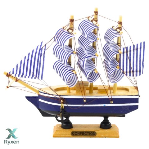 Model Kolekcjonerski Dekoracyjny Statek Żaglowiec Biało-Niebieski 16x15cm LEAN TOYS