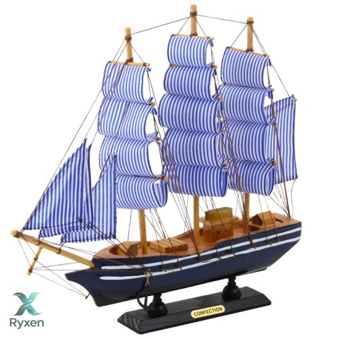 Model Kolekcjonerski Dekoracyjny Statek Żaglowiec Biało-Niebieski 33x31cm LEAN TOYS