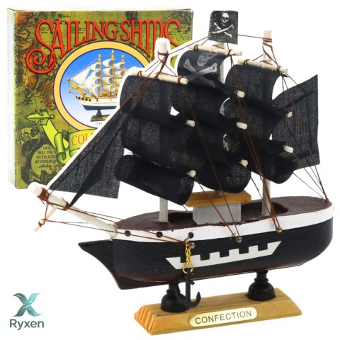 Model Kolekcjonerski Dekoracyjny Statek Żaglowiec Piracki Czarny 16x15cm LEAN TOYS