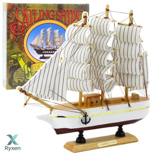 Model Kolekcjonerski Dekoracyjny Statek Żaglowiec Trójmasztowy Biały 24x23cm LEAN TOYS