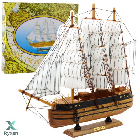 Model Kolekcjonerski Dekoracyjny Statek Żaglowiec Trójmasztowy Biały 39x36cm LEAN TOYS