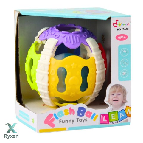Piłeczka Sensoryczna Dla Niemowląt Gumowa Światła Dźwięki Kolorowa LEAN TOYS