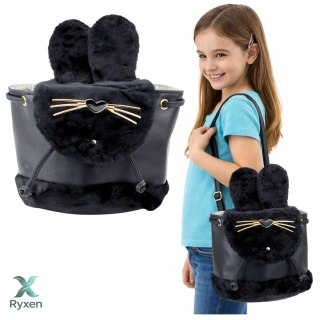 Plecak Dziecięcy Pluszowy Uszy Regulowany Pasek Czarny 22cm 4L LEAN
