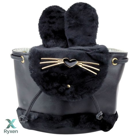 Plecak Dziecięcy Pluszowy Uszy Regulowany Pasek Czarny 22cm 4L LEAN
