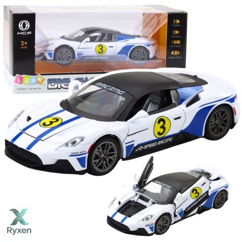 Samochód Metalowy Sportowy Światła Dźwięki Napęd Biały 1:22 LEAN TOYS