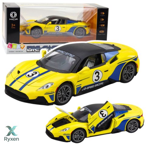 Samochód Metalowy Sportowy Światła Dźwięki Napęd Żółty 1:22 LEAN TOYS