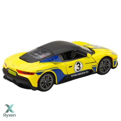 Samochód Metalowy Sportowy Światła Dźwięki Napęd Żółty 1:22 LEAN TOYS