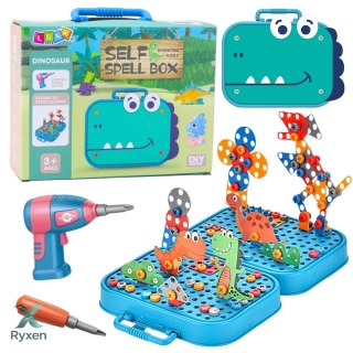 Zestaw Do Skręcania DIY Walizka Układanka Dinozaury Klocki Wkrętarka 228el. LEAN TOYS