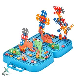 Zestaw Do Skręcania DIY Walizka Układanka Dinozaury Klocki Wkrętarka 228el. LEAN TOYS