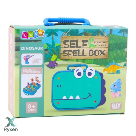 Zestaw Do Skręcania DIY Walizka Układanka Dinozaury Klocki Wkrętarka 228el. LEAN TOYS
