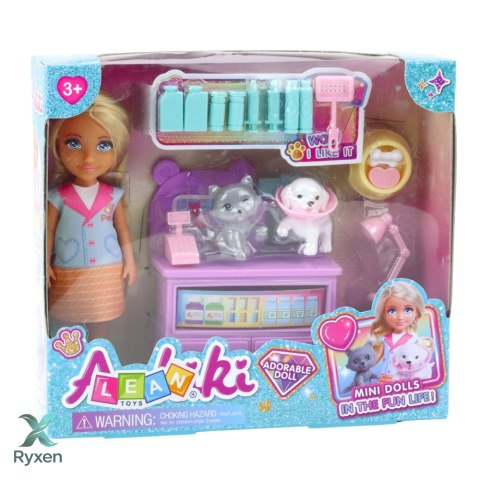 Zestaw Mini Laleczka Weterynarz Pies Kot Akcesoria Do Leczenia LEAN TOYS