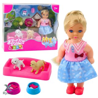 Zestaw Mini Laleczka Z Dwoma Pieskami Legowisko Miski Z Karmą LEAN TOYS