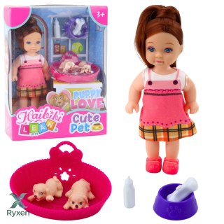 Zestaw Mini Laleczka Z Dwoma Szczeniaczkami Legowisko Miska Butelka LEAN TOYS