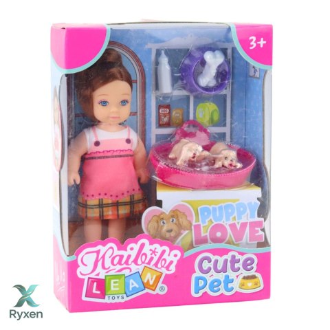 Zestaw Mini Laleczka Z Dwoma Szczeniaczkami Legowisko Miska Butelka LEAN TOYS