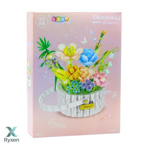 Klocki Konstrukcyjne Kompozycja Kwiatowa W Koszyku Światła LED 1376 el. LEAN TOYS