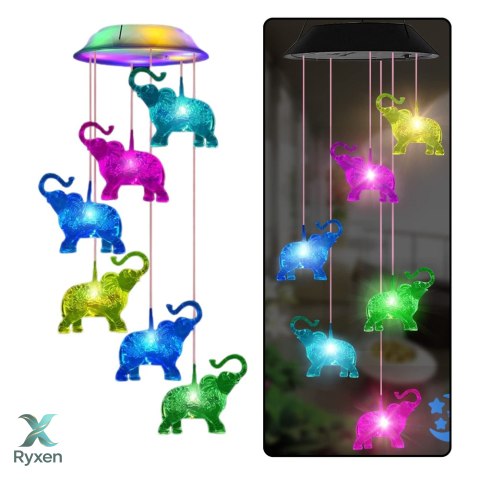 Lampki Solarne Ogrodowe LED Dzwonki Słoniki Kolorowe 70cm LEAN