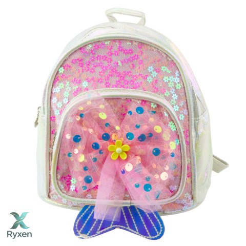 Plecak Dziecięcy Cekiny Tiulowa Kokarda Biały 20cm 3,8L LEAN