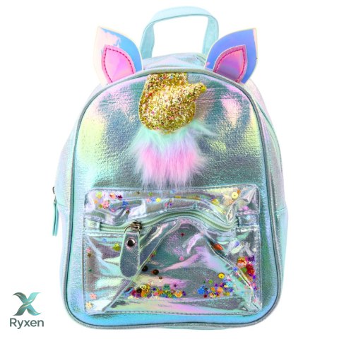 Plecak Dziecięcy Z Rogiem Jednorożca Ruchome Konfetti Niebieski 25cm 4,5L LEAN