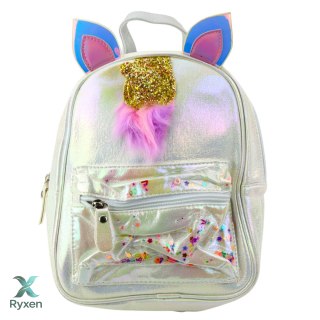 Plecak Dziecięcy Z Rogiem Jednorożca Ruchome Konfetti Perłowy 25cm 4,5L LEAN