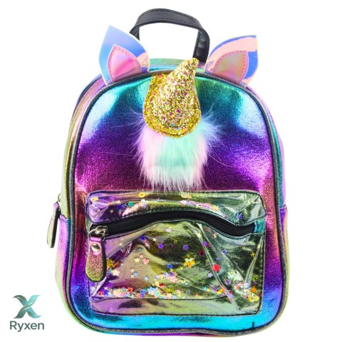 Plecak Dziecięcy Z Rogiem Jednorożca Ruchome Konfetti Tęczowy 25cm 4,5L LEAN