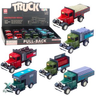 Ciężarówka Klasyczna Metalowa Napęd Pull Back Światła Dźwięki LEAN TOYS