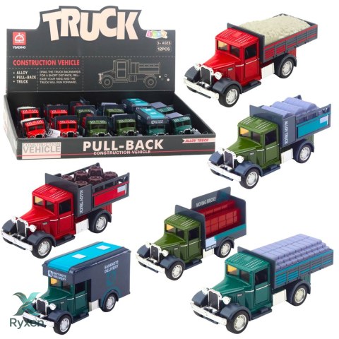 Ciężarówka Klasyczna Metalowa Napęd Pull Back Światła Dźwięki LEAN TOYS