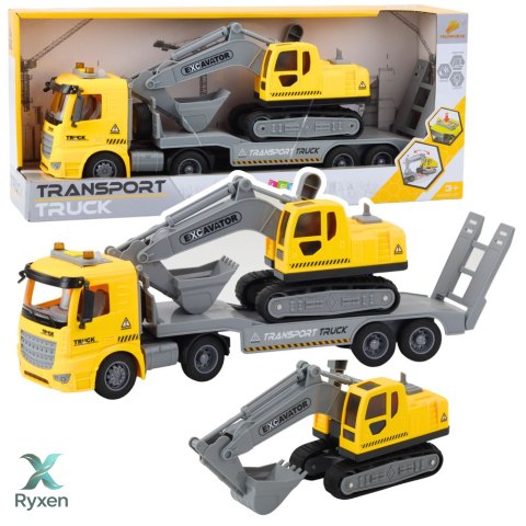 Ciężarówka Laweta Koparka Gąsienicowa Ruchoma Światła Dźwięki Żółta LEAN TOYS