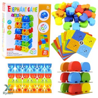Gra Zręcznościowa Rodzinna Wieża Ze Słoników Układanie 45 el. LEAN TOYS