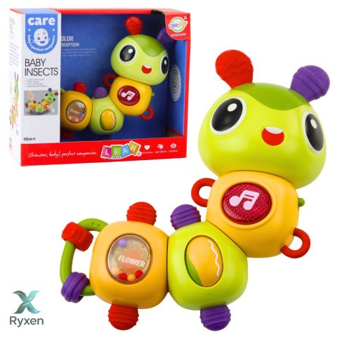 Interaktywna Gąsienica Sensoryczna Muzyczna Grzechotka Gryzak Obrotowa 360° LEAN TOYS