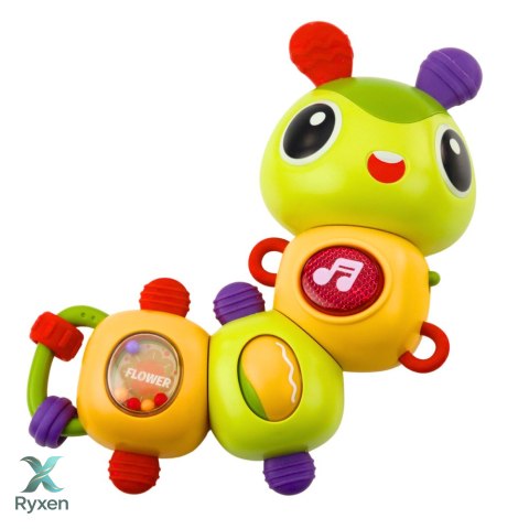 Interaktywna Gąsienica Sensoryczna Muzyczna Grzechotka Gryzak Obrotowa 360° LEAN TOYS