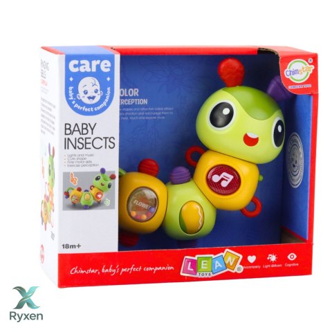Interaktywna Gąsienica Sensoryczna Muzyczna Grzechotka Gryzak Obrotowa 360° LEAN TOYS