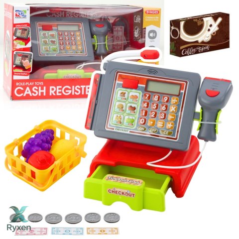 Kasa Sklepowa Dla Dzieci Akcesoria Koszyk Owoce Światła Dźwięki Czerwona LEAN TOYS