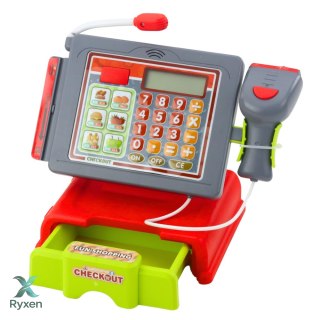 Kasa Sklepowa Dla Dzieci Akcesoria Koszyk Owoce Światła Dźwięki Czerwona LEAN TOYS