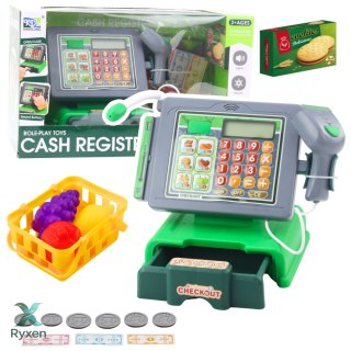 Kasa Sklepowa Dla Dzieci Akcesoria Koszyk Owoce Światła Dźwięki Zielona LEAN TOYS