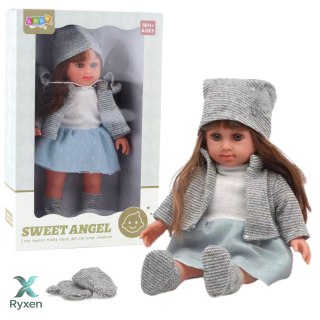 Lalka W Niebieskiej Sukience Czapeczka Sweterek Rękawiczki Czapka 36,5cm LEAN TOYS