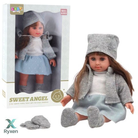 Lalka W Niebieskiej Sukience Czapeczka Sweterek Rękawiczki Czapka 36,5cm LEAN TOYS