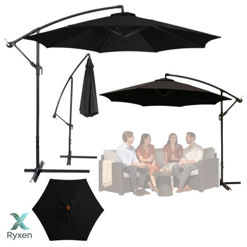 Parasol Ogrodowy Boczny Z Regulacją Pochyłu Pokrowiec 350 x 250cm Czarny LEAN