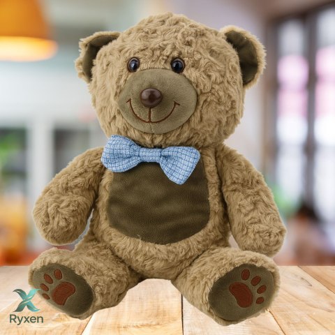 Pluszowa Maskotka Przytulanka Miś Niebieska Mucha Jasnobrązowy 30cm LEAN TOYS