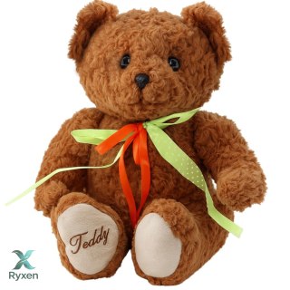 Pluszowa Maskotka Przytulanka Miś Zielono-Czerwona Kokarda Brązowy 30cm LEAN TOYS