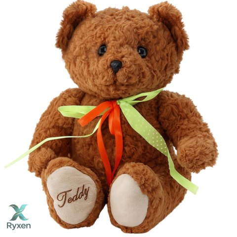 Pluszowa Maskotka Przytulanka Miś Zielono-Czerwona Kokarda Brązowy 30cm LEAN TOYS