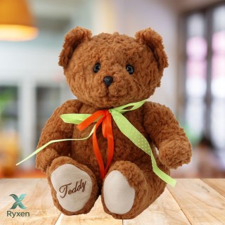 Pluszowa Maskotka Przytulanka Miś Zielono-Czerwona Kokarda Brązowy 30cm LEAN TOYS