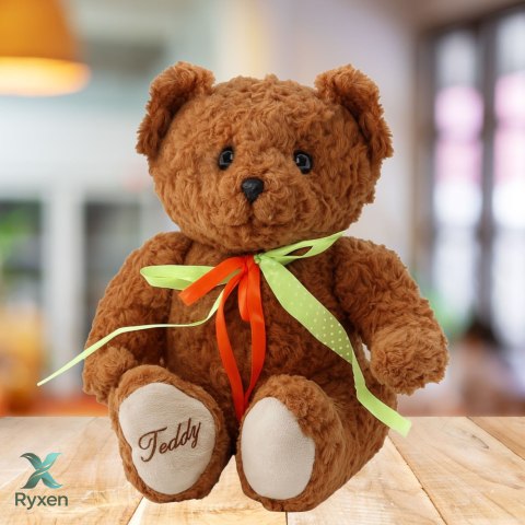 Pluszowa Maskotka Przytulanka Miś Zielono-Czerwona Kokarda Brązowy 30cm LEAN TOYS