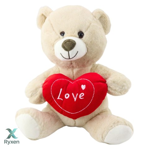 Pluszowa Maskotka Przytulanka Miś z Sercem Kremowy Beżowy 30cm LEAN TOYS