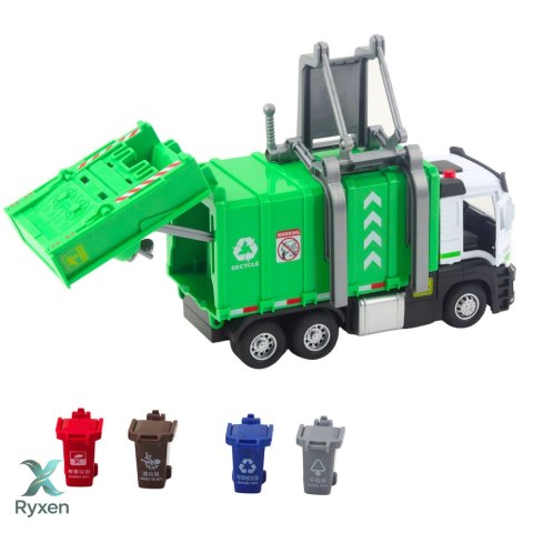 Śmieciarka Z Napędem 4 Pojemniki Na Śmieci Światła Dźwięki Zielona LEAN TOYS