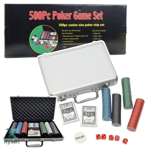 Zestaw Do Gry W Pokera Profesjonalny Aluminiowa Walizka 500 el. LEAN TOYS